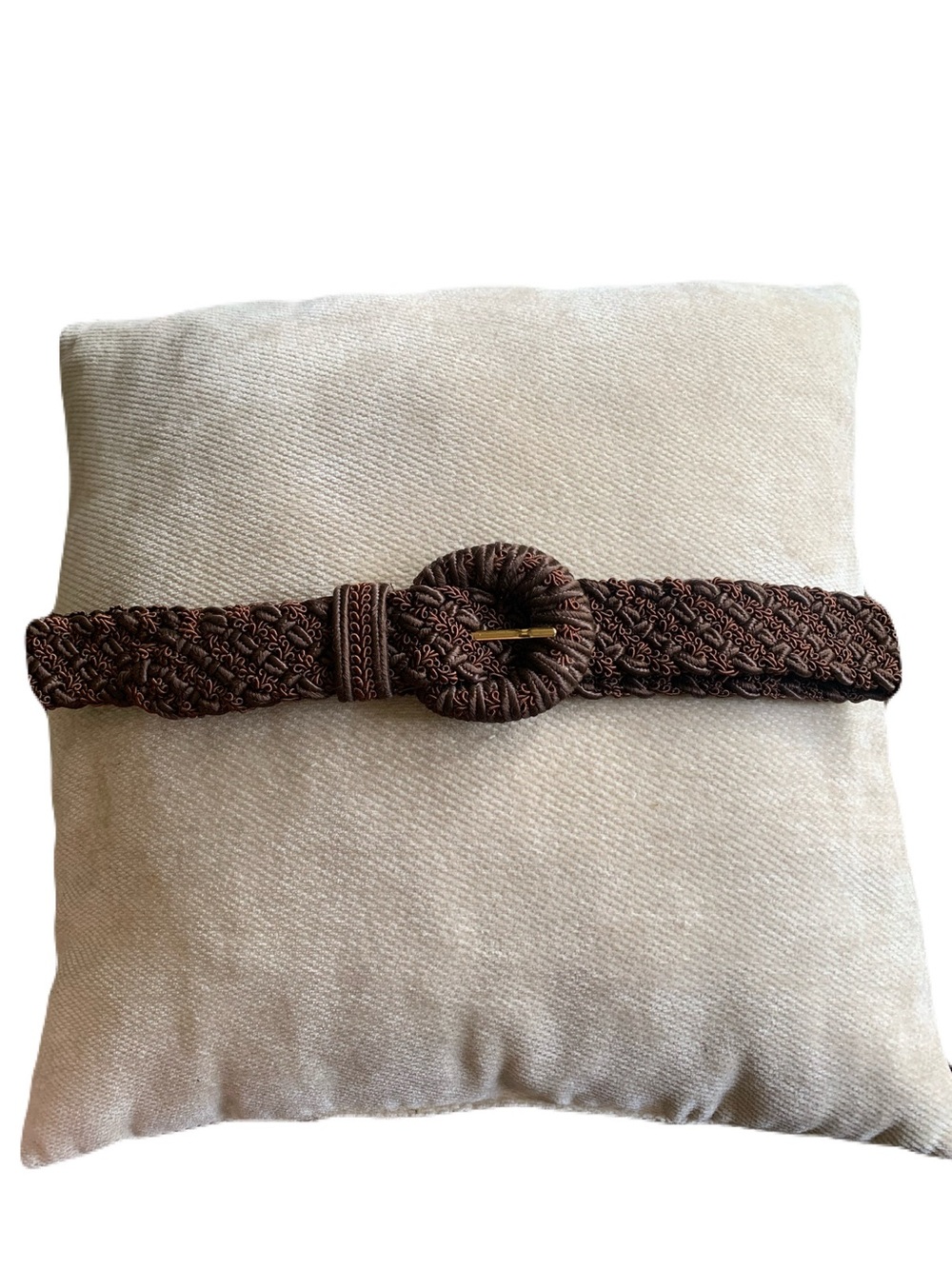 Women’s Medium Brown Woven Material Round Wrapped Buckle Belt Boho Western